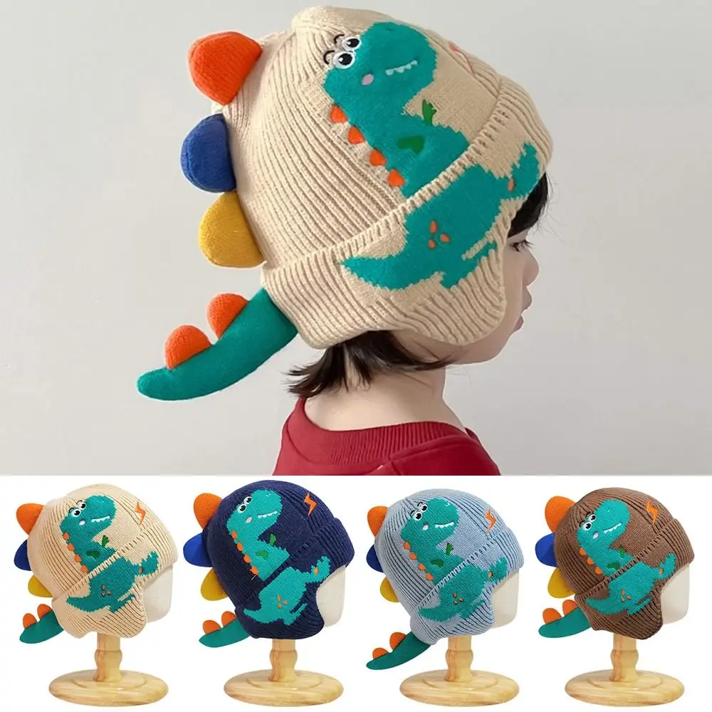 

3D Dinosaur Baby Boy Hat New Cartoon Warm Beanie Hats 2-6Y Knit Earflap Caps Girls Kids