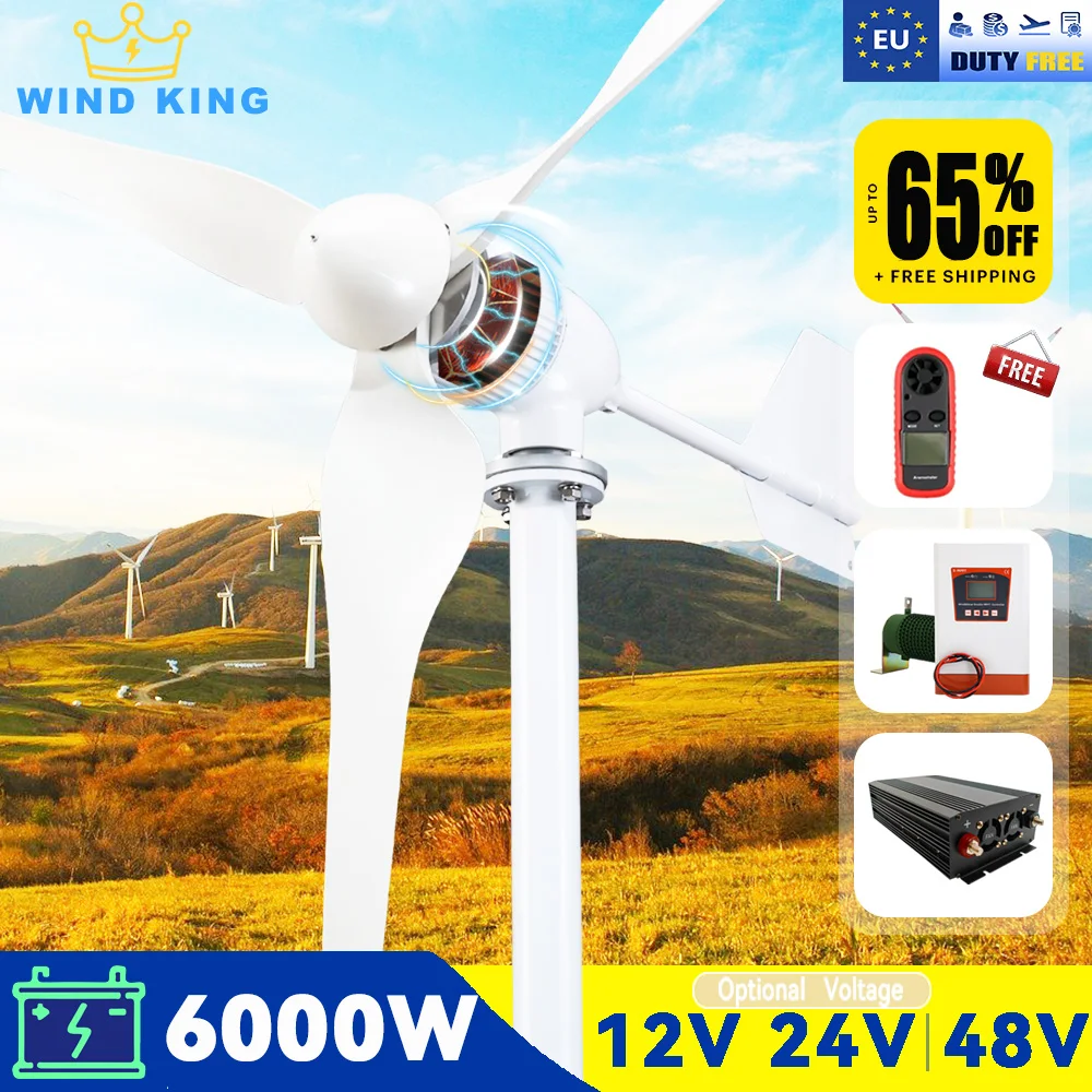 

【Higher Power】 6000W WindTurbine High Efficiency Windmill With MPPTCharger/Hybrid Solar System, For Home Use 3 Blades Horizontal