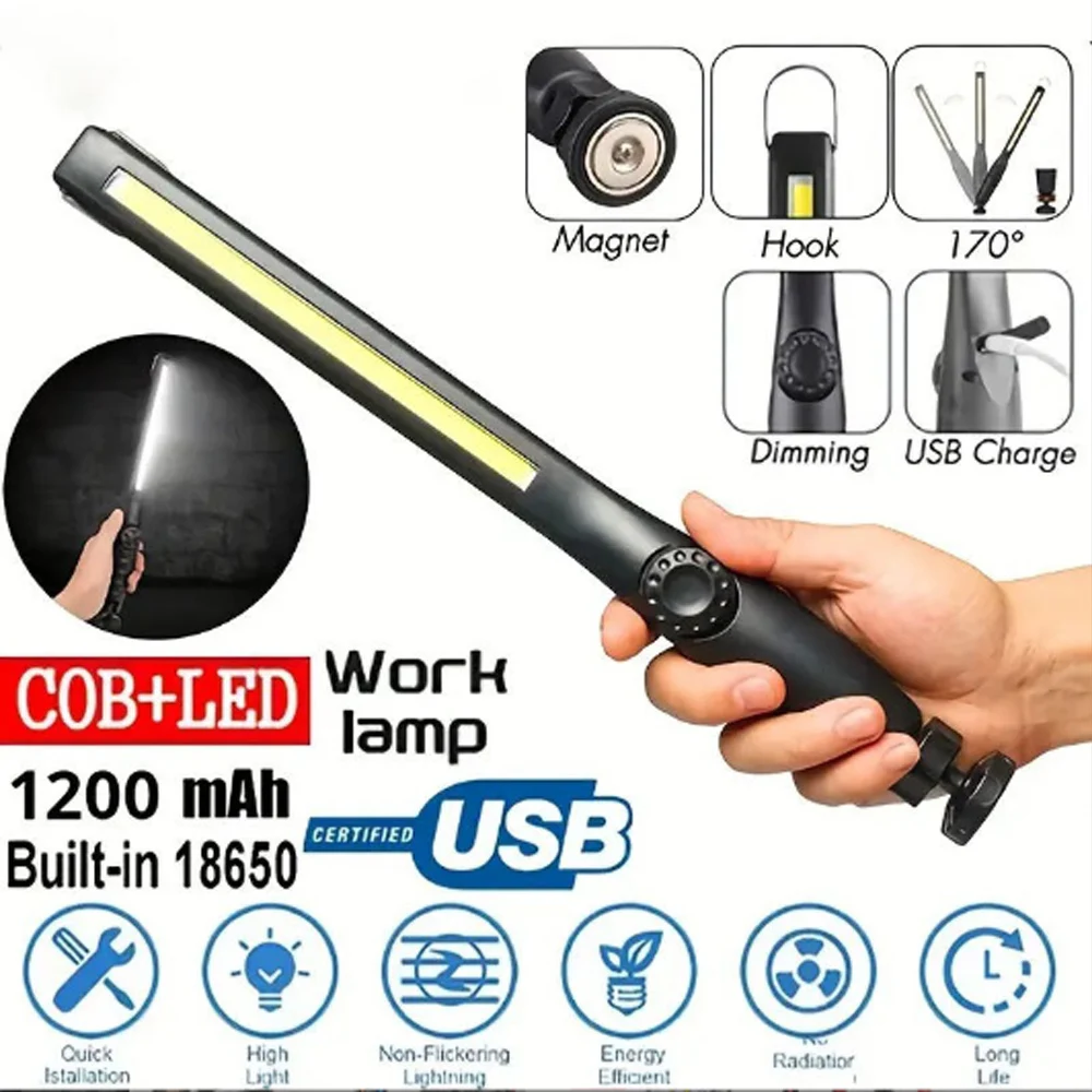 1-5Pcs Cordless Magnetic COB Portable LED Flashlight Work Light Inspection Lamp for Car Repair Home Garage Emergency Repair Use
