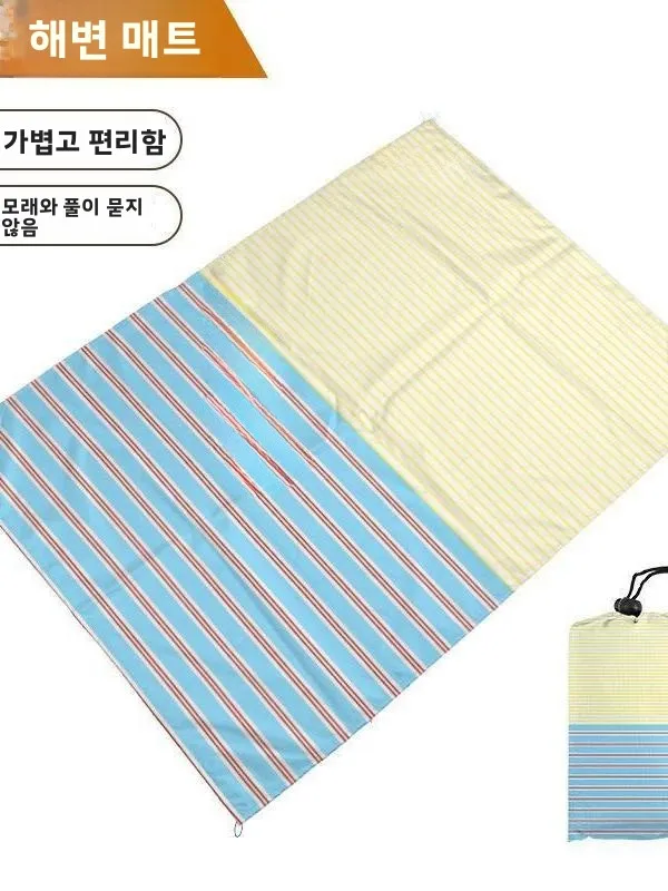 초경량 휴대용 비치 매트 (지면 고정용 스테이크 포함) 야외 캠핑 피크닉 방수 모래 방지 캔버스 원단 매트 (해변 여행용)