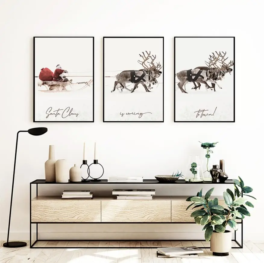 BDHcdfAJGf Moderni Natale Parete Arte Babbo Natale Elk E Neve Tela Quadri Poster E Stampe Parete Arte Foto Per Soggiorno Camera Parete Decorazioni 50x70cm Senza cornice