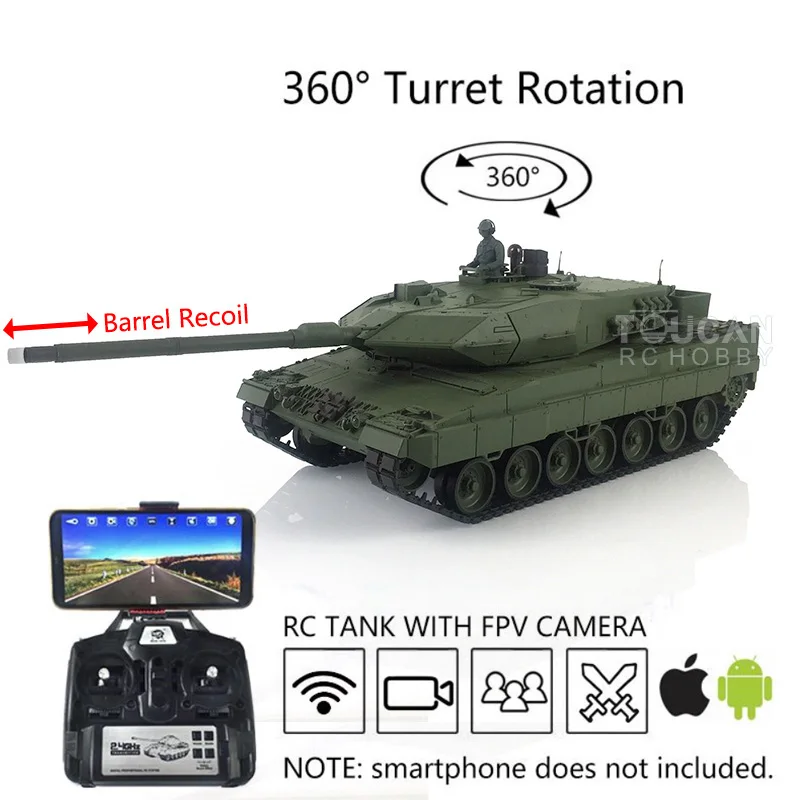 

HENG LONG 1/16 FPV 7.0 Leopard2A6 RTR RC Tank 3889 Steel Gearbox Barrel Recoil Remote Control Car Vehicle TH19258-SMT4