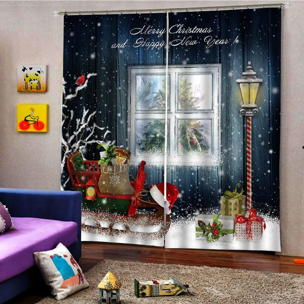 Merry Xmas Window Curtains Waterproof Bedroom Home Decor Ornaments Arts 5
