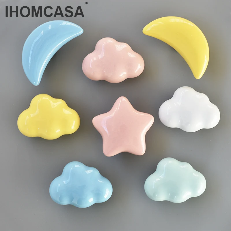 IHOMCASA Ручка для детской мебели, керамическая дверная ручка для шкафа, гардероба, облака и звезды, ручки для шкафа, оптовая продажа