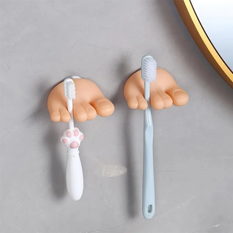 2Pcs Multifunctional Suction Cup Toothbrush Holder Funny Bathroom Decoration Storage Rack Small Clip toothbrush holder