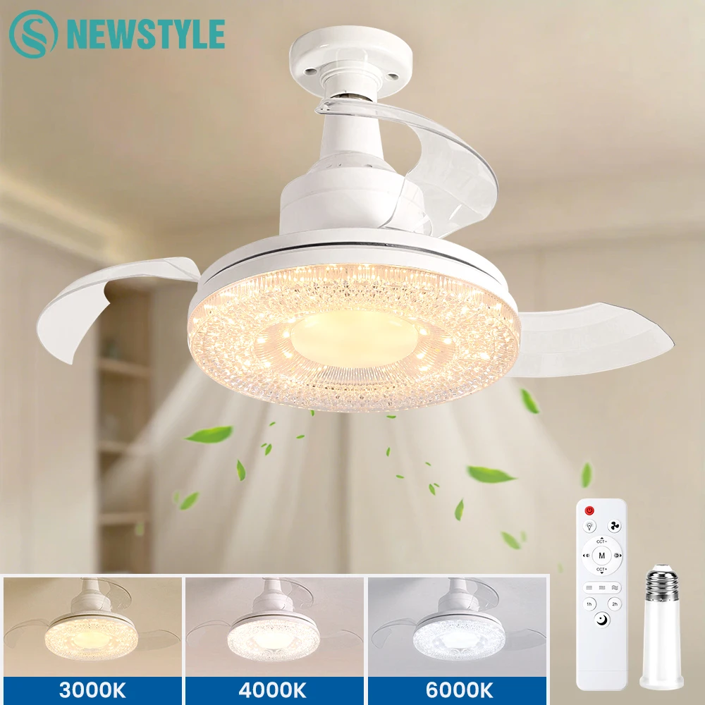 30W LED 천장 조명 팬 포함, 접이식 팬 날개, E26/27, 리모컨, 타이머, 3단 속도 조절, 가정용 천장 팬 조명