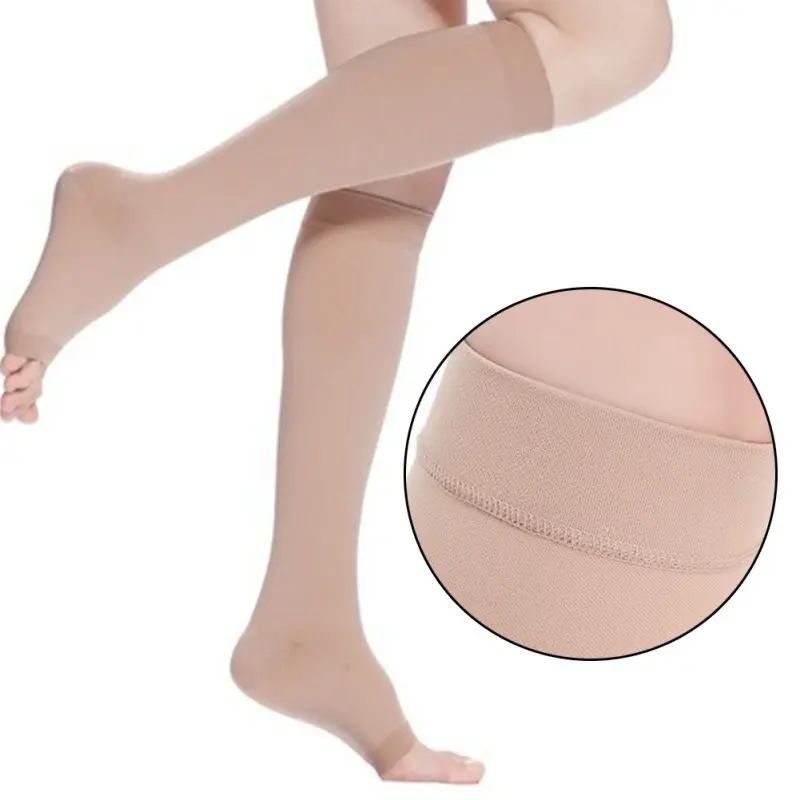 Open Toe Calf Compression Sleeves Socks 1 Pair for Women Men Firm Graduated Support Hosiery for Varicose Veins Edema