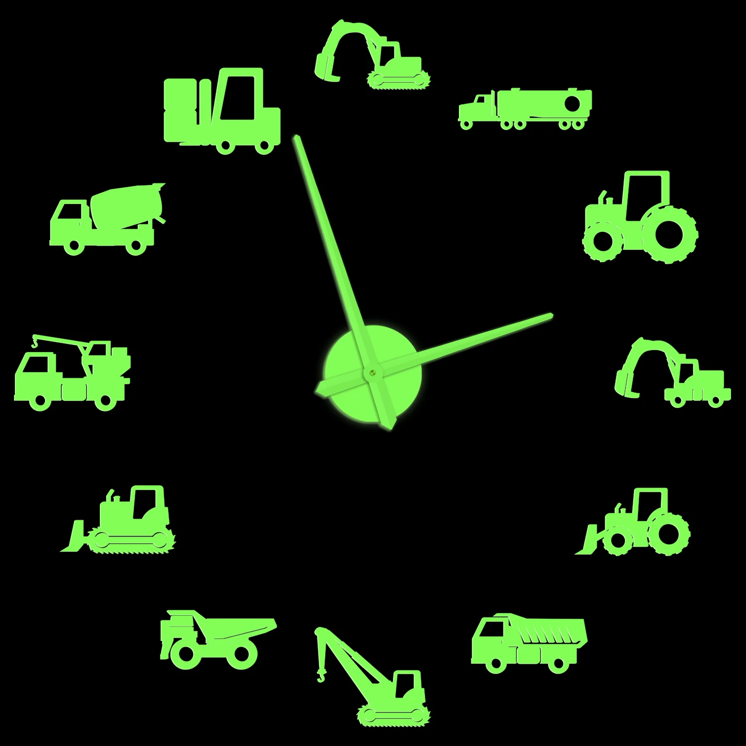 

Excavator Scoop Heavy Operator Machine Wall Clock Glow in Dark Vehicles Construction Office Man Cave Decor DIY Stickers Watch