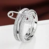 Fashion Stacked Pin Connection Three Layers Designer Ring for Women Personality Zircon Pin Ring Valentine's Day Gift Jewelry 5