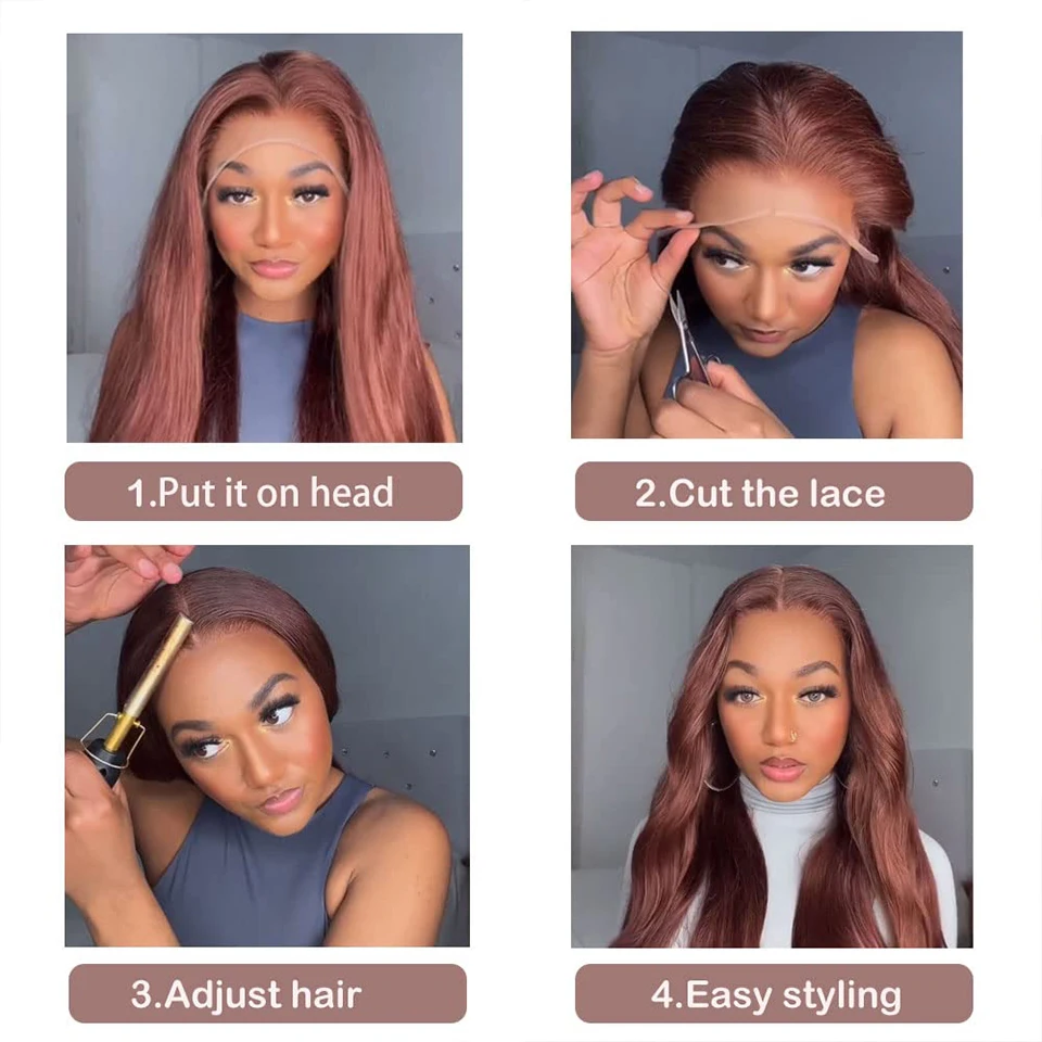 Reddish Brown Straight Wig 13x4 HD Lace Frontal Wig Malaysia Straight Human Hair Wigs Red Colored 13x6 Lace Frontal