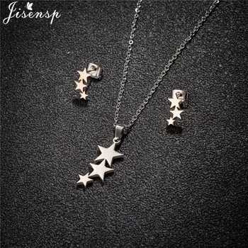 100% Tiny 3 Star Stainless Steel Pendent Necklaces for Women Simple Crescent Moon Earings Fashion Jewelry Sets Wholesale 1
