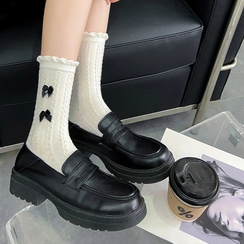 

Носки в балетном стиле с бантом, свободные носки в форме JK, носки до щиколотки с рюшами и оборками X4YC