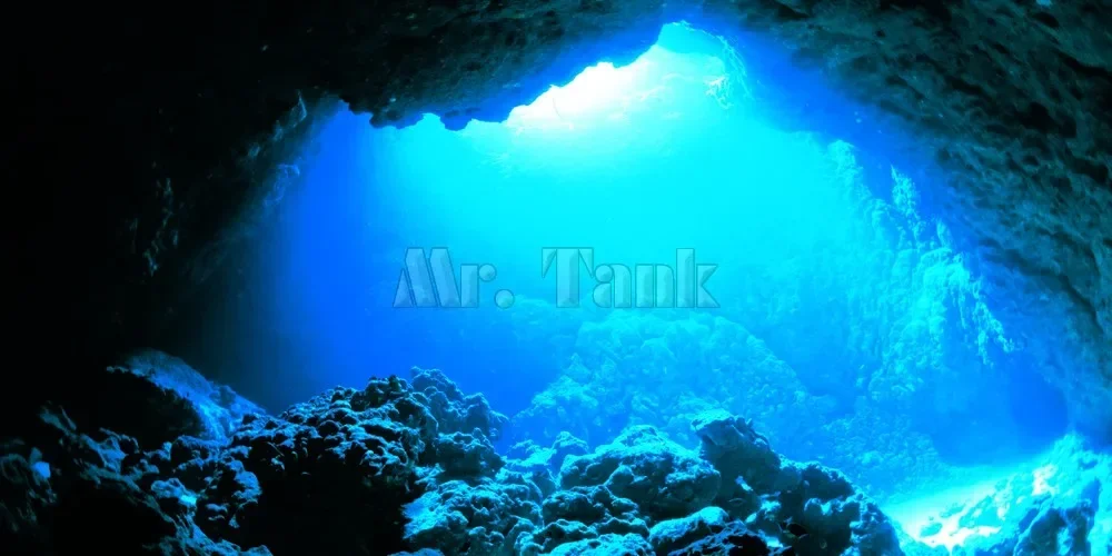3D Effect Underwater Sunlight Rays Cave Aquarium Background Sticker Static Cling Film Fish Tank Backdrop Decorations