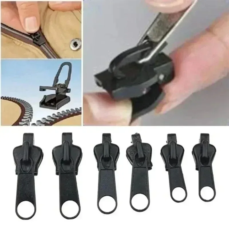 Black 6pcs Instant Zipper Universal Instant Fix Zipper Repair Kit Replacement Zip Slider Teeth Rescue New Design for DIY Sew
