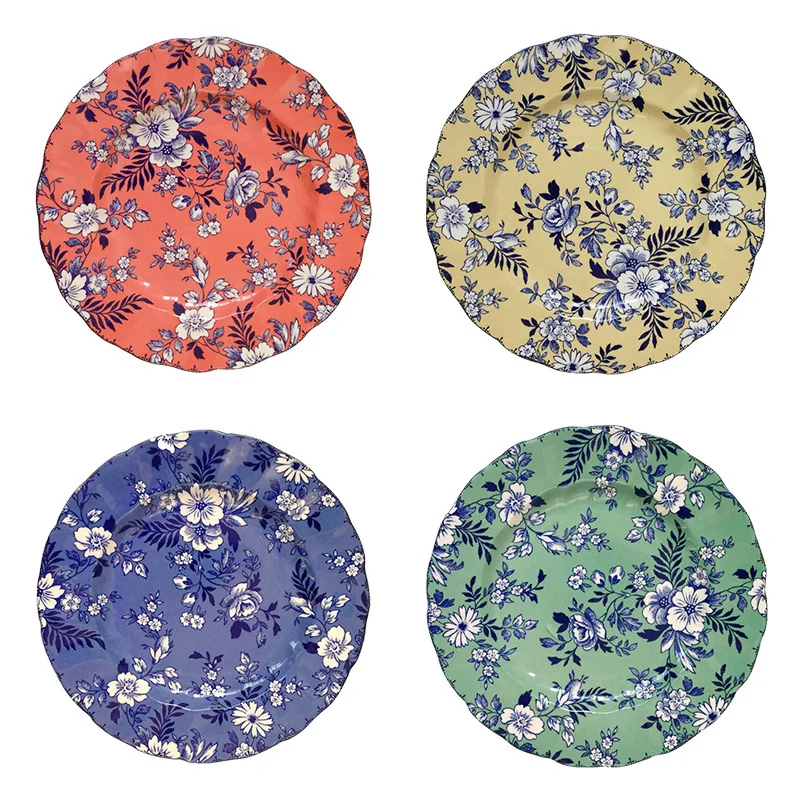 

Retro Kitchen Utensils Plates Colorful Flowers Tableware Dining Service Tableware Bone China Dinner Plates Restaurant Plate Gift