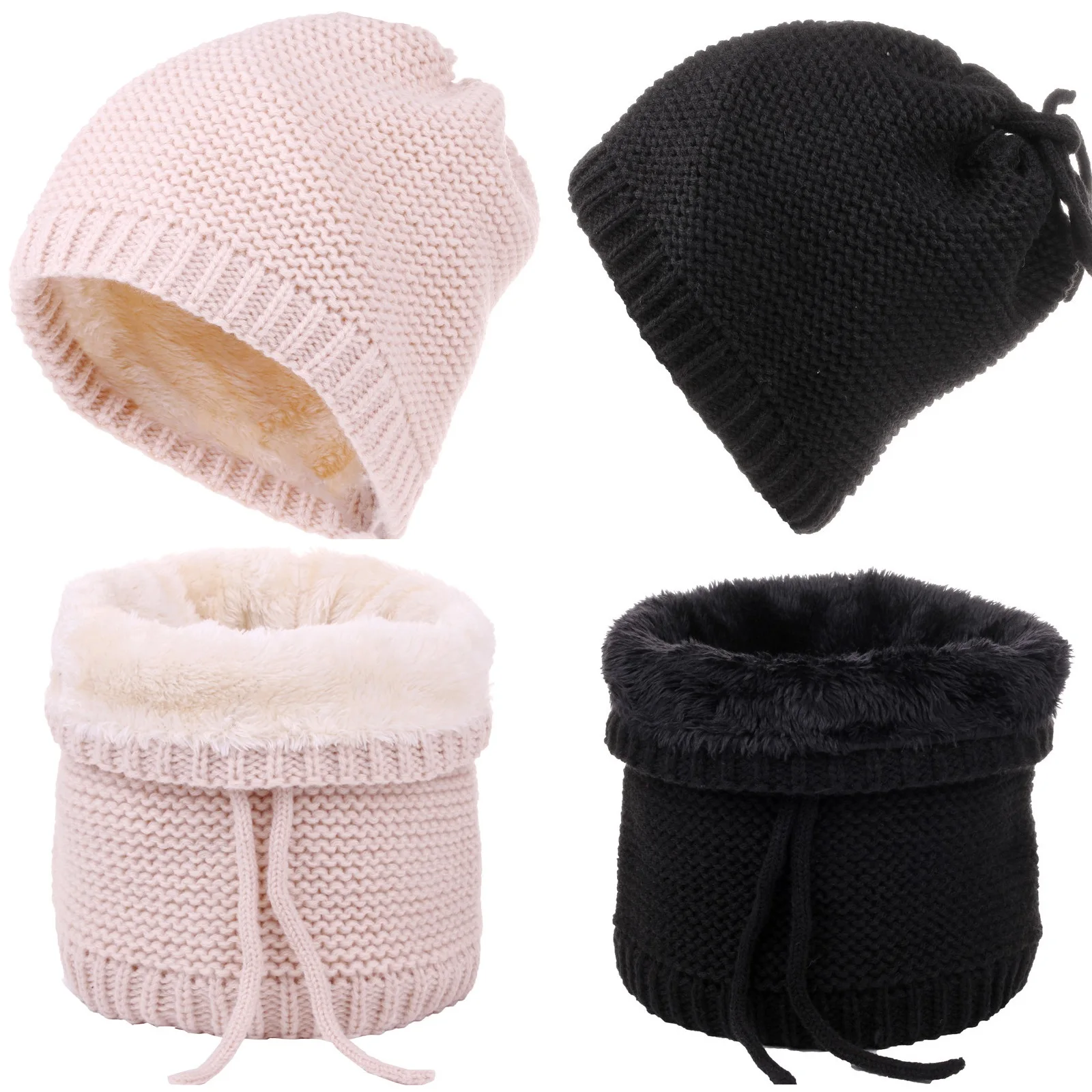 

Big Kid Boys Girls Men Women Snood&hat 2in1 Set Winter Warm Fleece Lined Knitted Scarf Neckwarmer and Also a Beanie for Snow Ski