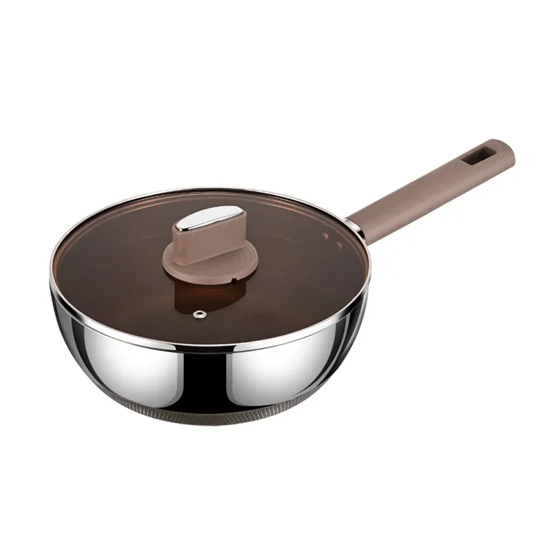 Titanium uncoated non-stick pan, snow pan, 316 stainless steel milk pan for household gas induction cooker