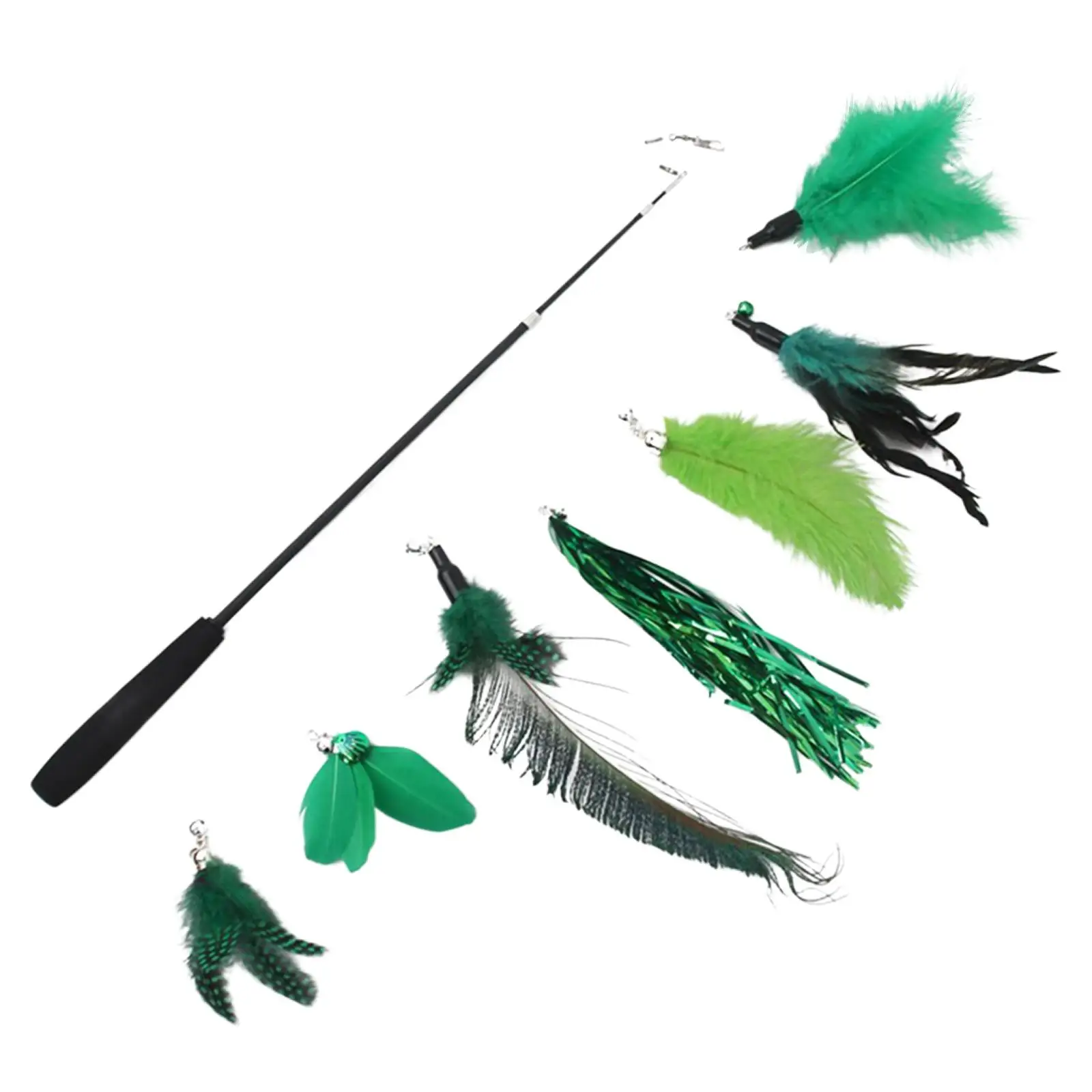 

Cat Feather Toy Set Exercise Faux Feather Telescopic Rod Kitten Scratching Playing Teaser Toys with 7Pcs Refills Teaser