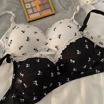 Sweet Bow Tie Underwear, Women's Small Bust, No Steel Ring, Lace Bubble, Japanese Style Anti-sagging, Thin and Breathable Bra 1