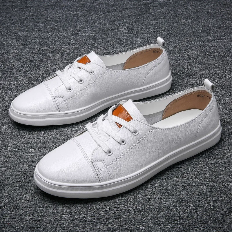 Genuine Leather Men's Casual Shoes Business Office Shoes White Flat Men Comfortable Sports Driving Zapatos Hombre