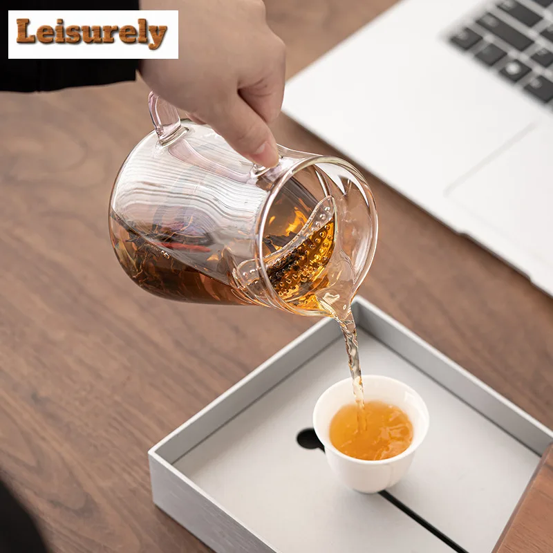 460ml Japanese Style Crescent Glass Fair Cup Thickened Heat-resistant Tea Pitcher Transparent Tea Separation Filtration Mugs