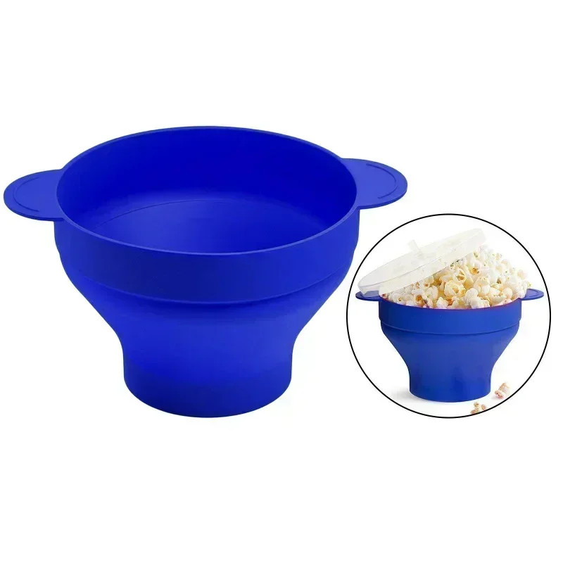 Kitchen Microwave Big Popcorn Bowl with Handle Bucket Silicone DIY Red Popcorn Maker with Lid Chips Fruit Dish Popcorn Container