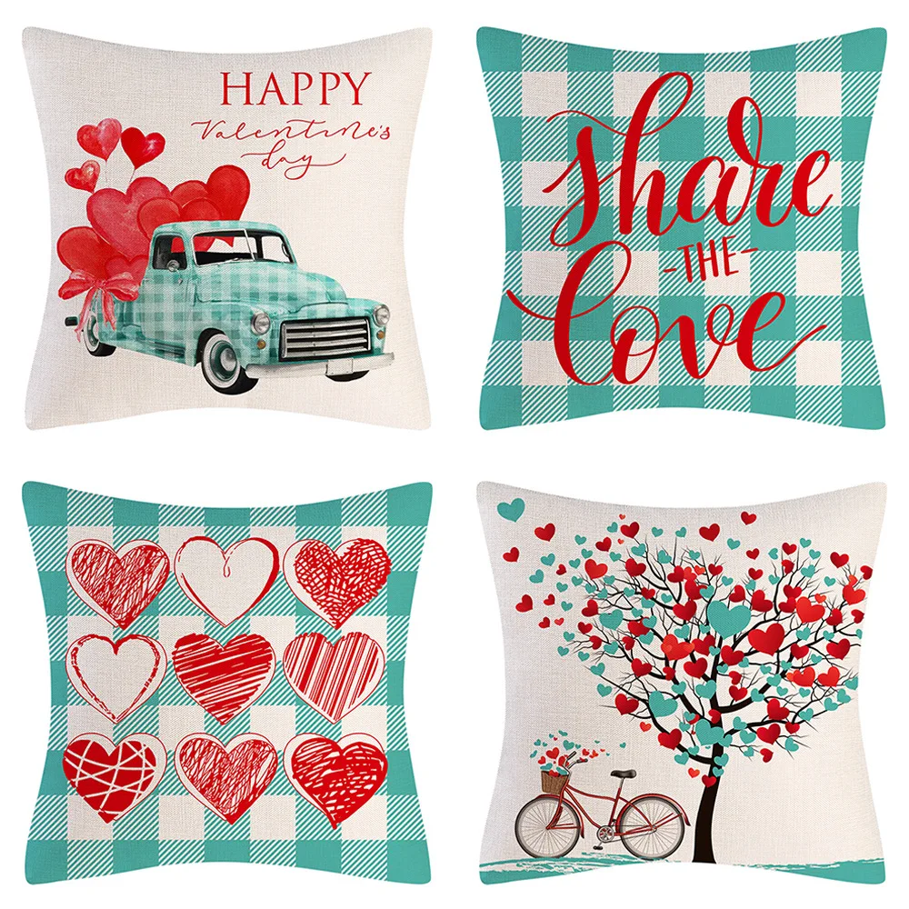 

Blue Plaid Truck Love Balloon Cushion Cover Decorations For Home Ornament Happy New Year Christmas Decor 2023