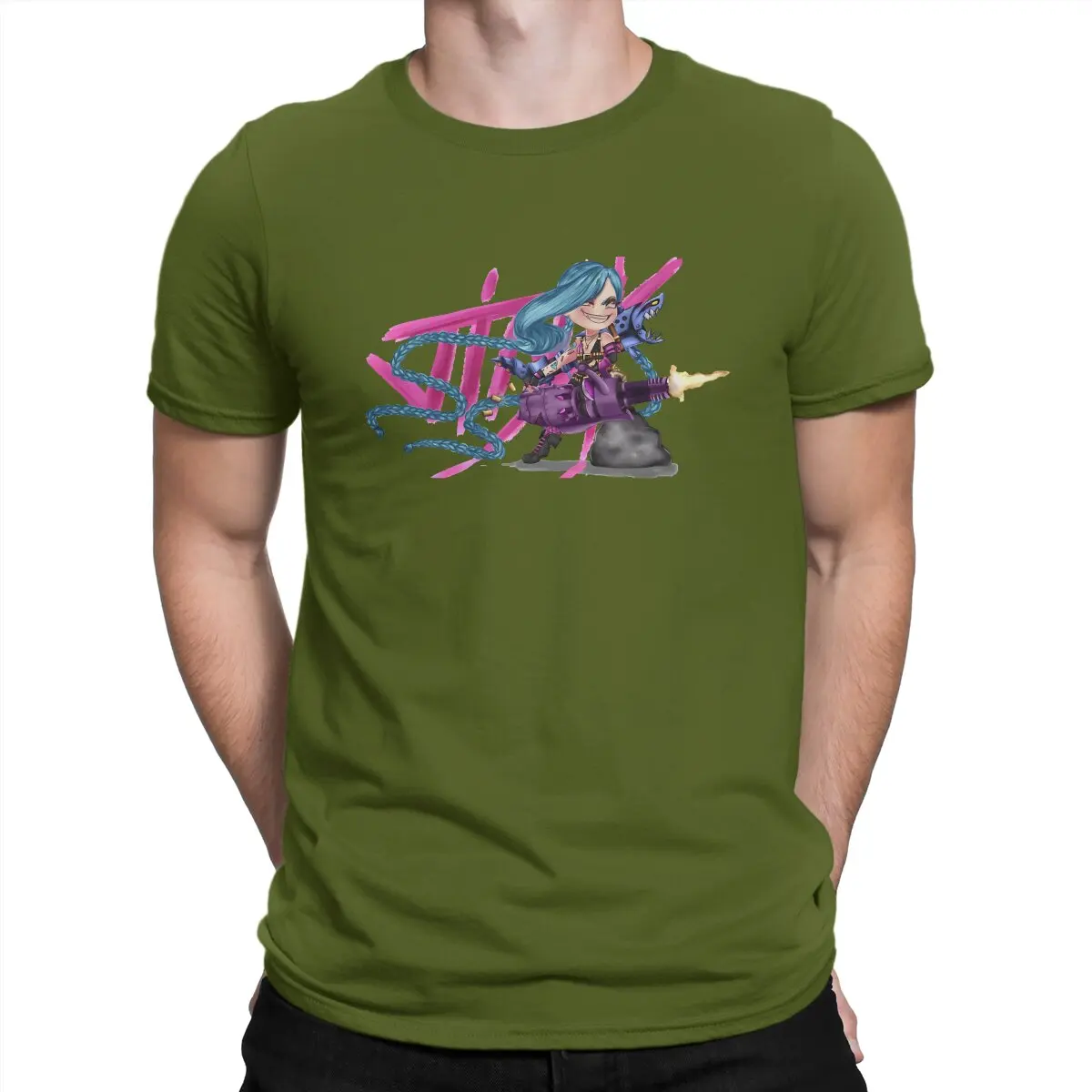 thumbnail image 1 of Camiseta Jinx para hombre, de Arcane League of Legends, LOL Game, de algodón, cuello redondo, manga corta, humor, regalos de cumpleaños de alta calidad., 1 of 7