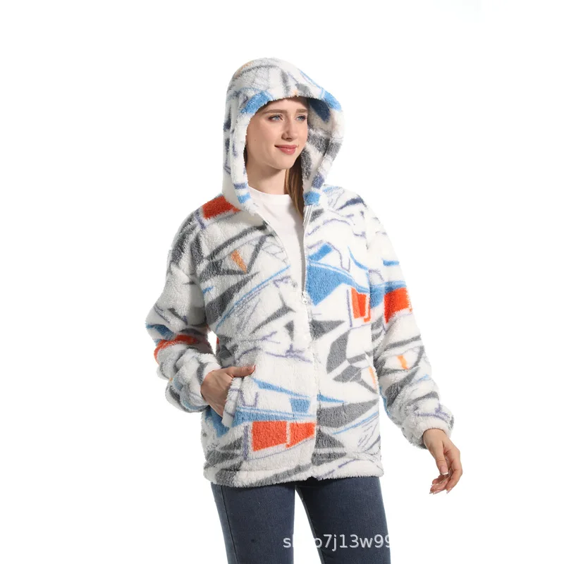 2023 Spring Autumn New Burst Hooded Long Printed Thick Commuter Hoodie Large Size Sports Zipper Shirt Couple Fashion Trend winter cotton padded jacket new style down cotton padded jacket women in the long style design feeling of the minority burst sty