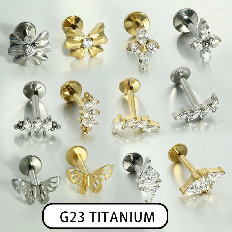 1pcs Body Piercing Jewelry ASTM-F136 Titanium Piercing Titanio Tragus Helix Daith Lobe Flat Back Earrings Labret Daith Lip Stud
