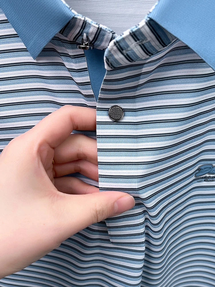 Fashion stripe color blocked men short sleeve polo shirt summer new trend brand embossed silky smooth breathable casual T-shirt 27 Se91a57645bf74b9eb0447dbb07e96d8al
