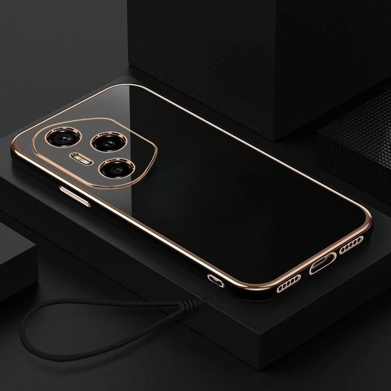 Glossy Full Plating Lanyard Soft Phone Case with Lens Protection - Silicone Cover