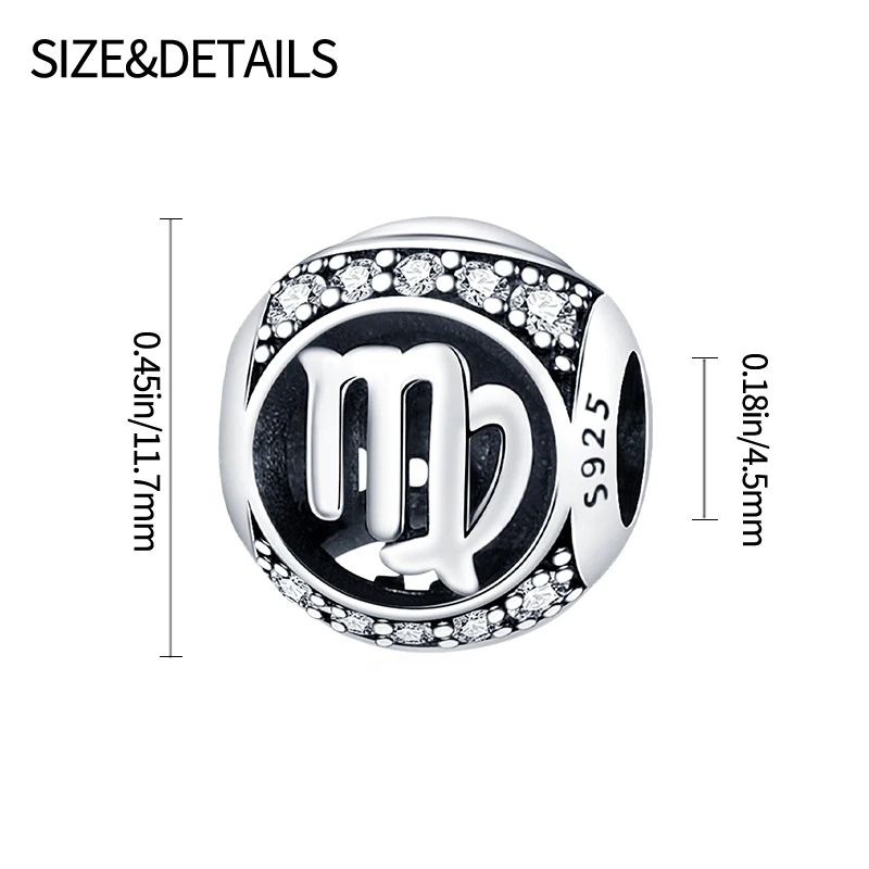 Original Charms 925 Sterling Silber 12 Konstellation Runde Charms Bead Fit 3mm 925 Original Armbänder Feine DIY Geburtstag schmuck – Detail 5