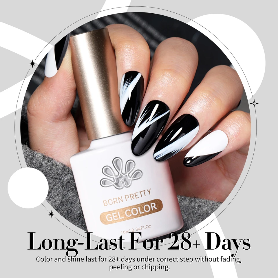 BORN PRETTY 2Pcs Black White Gel Nail Polish Set 10ml Color Gel Polish Soak Off Nail Art Manicure Manicure Salon DIY Home