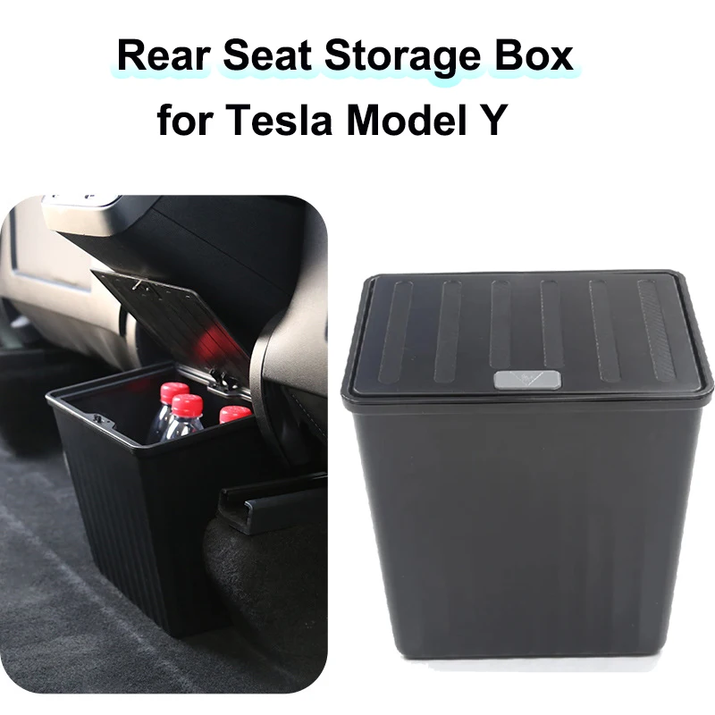 

for Tesla Model Y Rear Seat Trash Can with Cover ABS Center Console Organzier Storage Box Tray Phone Holder Travel Kids Case