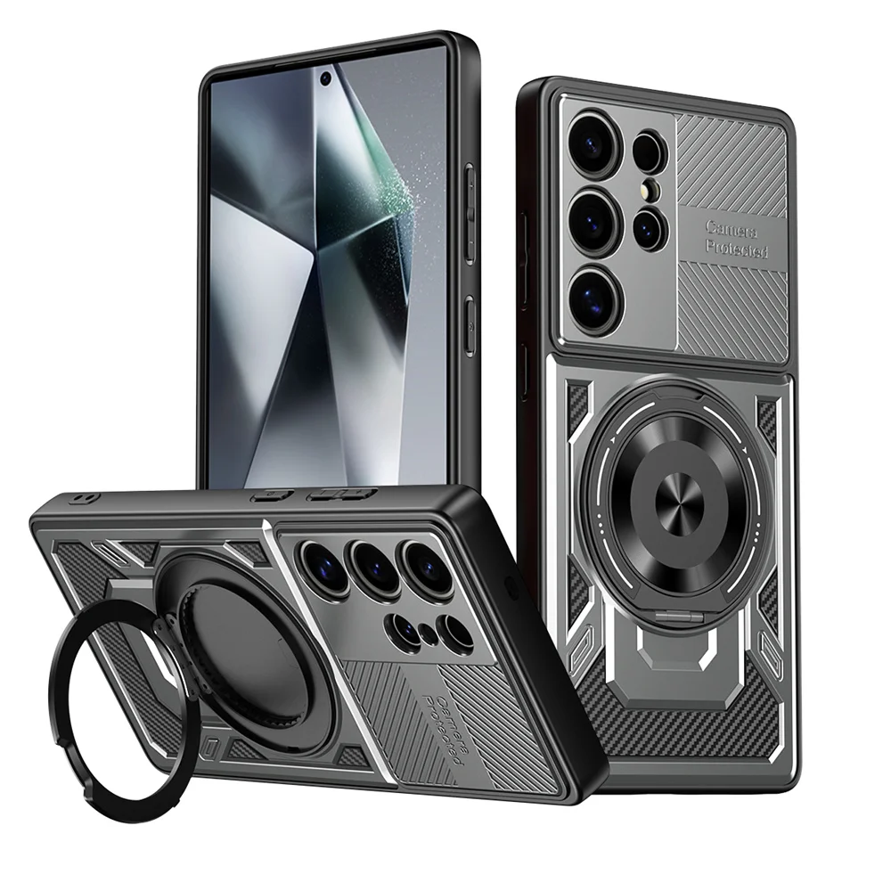 Carbon Fiber Magnetic Stand Phone Case with Spliced Armor Design