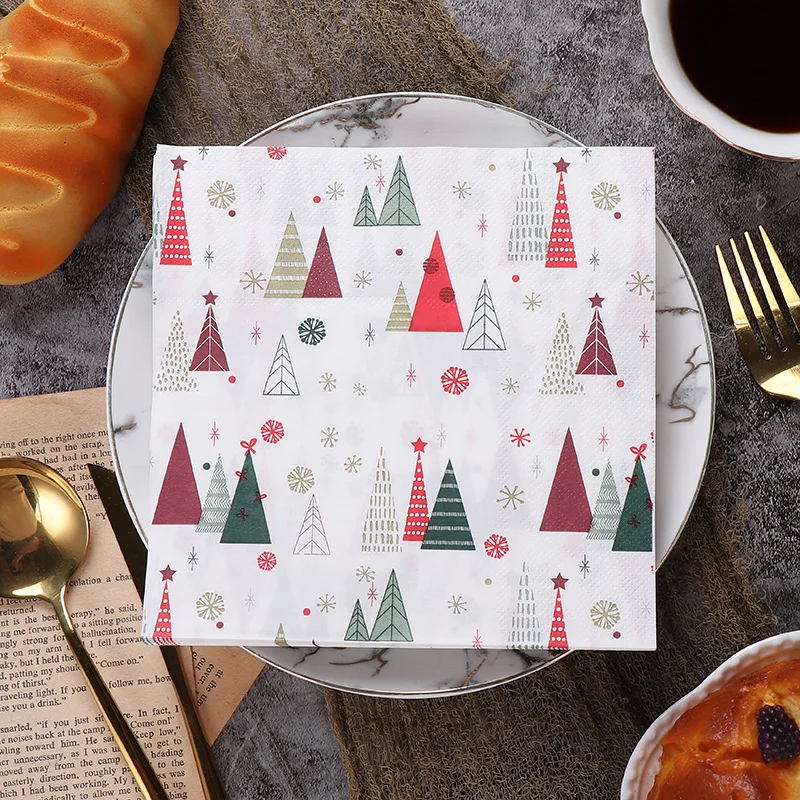 Description Picture 3 of itemChristmas Tree Print Disposable Paper Napkin For Xmas Theme Party Supplie For Home Christmas Decoration and Table Accessories