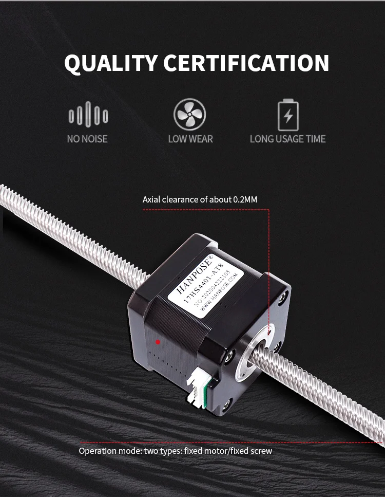 Description Picture 4 of itemNEMA17  42 through-type stepper motor 1.7A 40N.CM 400MM 4lead 40mm 42HA40-T8*8 motor for CNC worm wheel edging machine