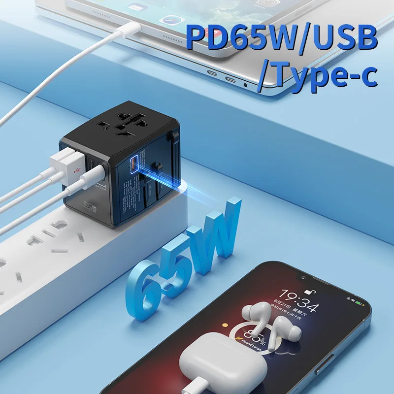Global Power Connect: 45W GaN Multi-Port Travel Adapter with Interchangeable Plugs and Fast Charging USB Ports