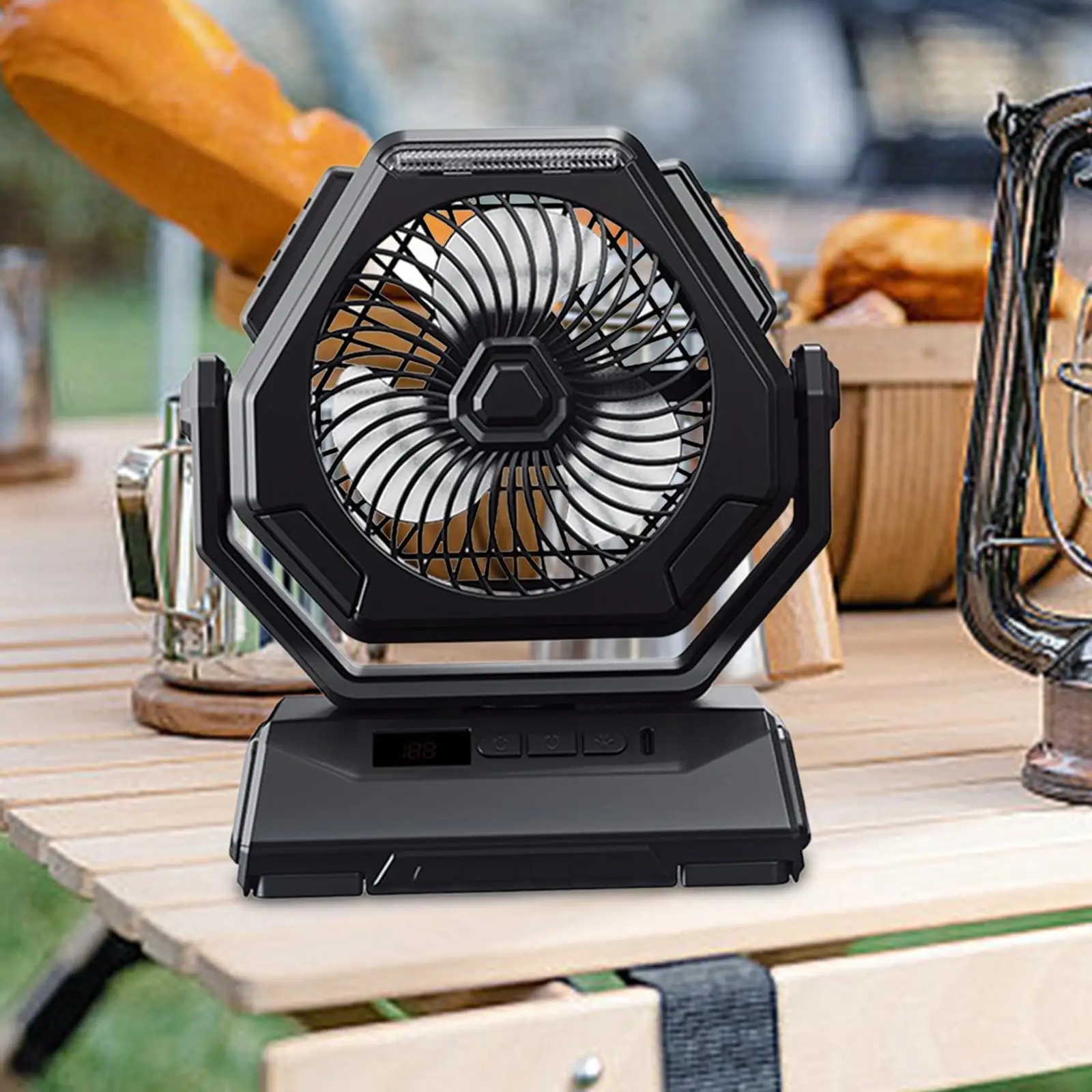 Battery Operated Fan, Portable Rechargeable Desk/Camping Fan with LED Light and Hook, Outdoor Fan for Tent Car Trip Battery Operated Fan, Portable Rechargeable Desk/Camping Fan with LED Light and Hook, Outdoor Fan for Tent Car Trip