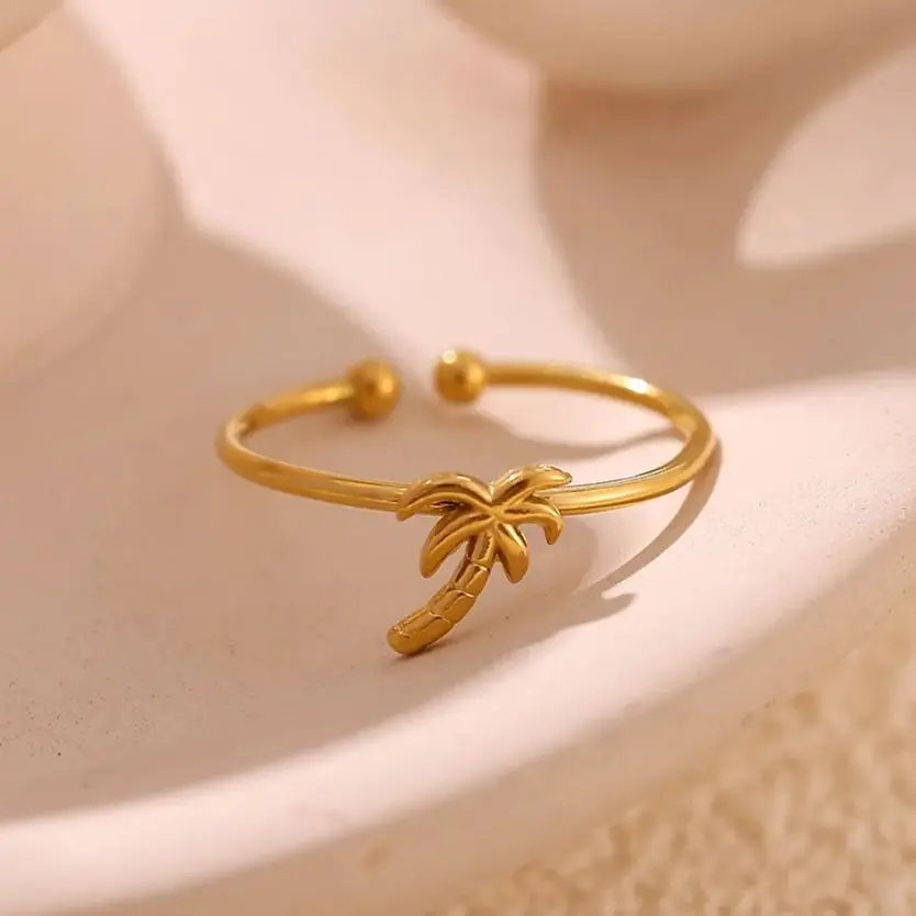 Stainless Steel Palm Tree Ring for Women Jewelry
