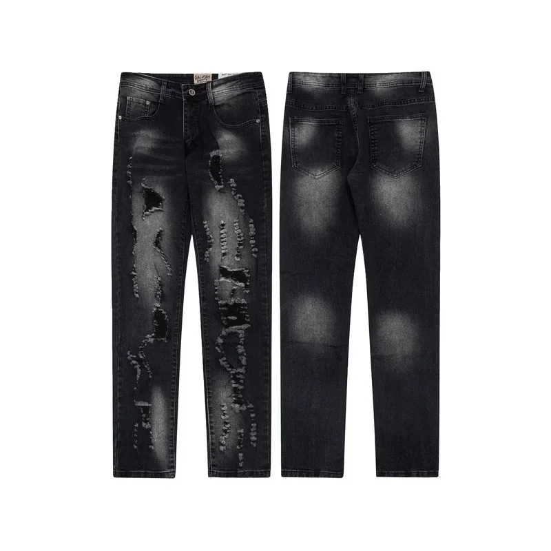

2024 Ripped Hip Hop Denim LA Street Hipster GALLERY DEPT Design Straight Leg Men's Jeans