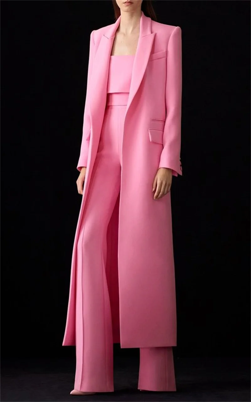 

Designer Women Suits Sets 2023 Fashion Long Blazer+Wide Leg Pants 2 Piece Elongated Jacket Formal Prom Evening Dress Custom Made