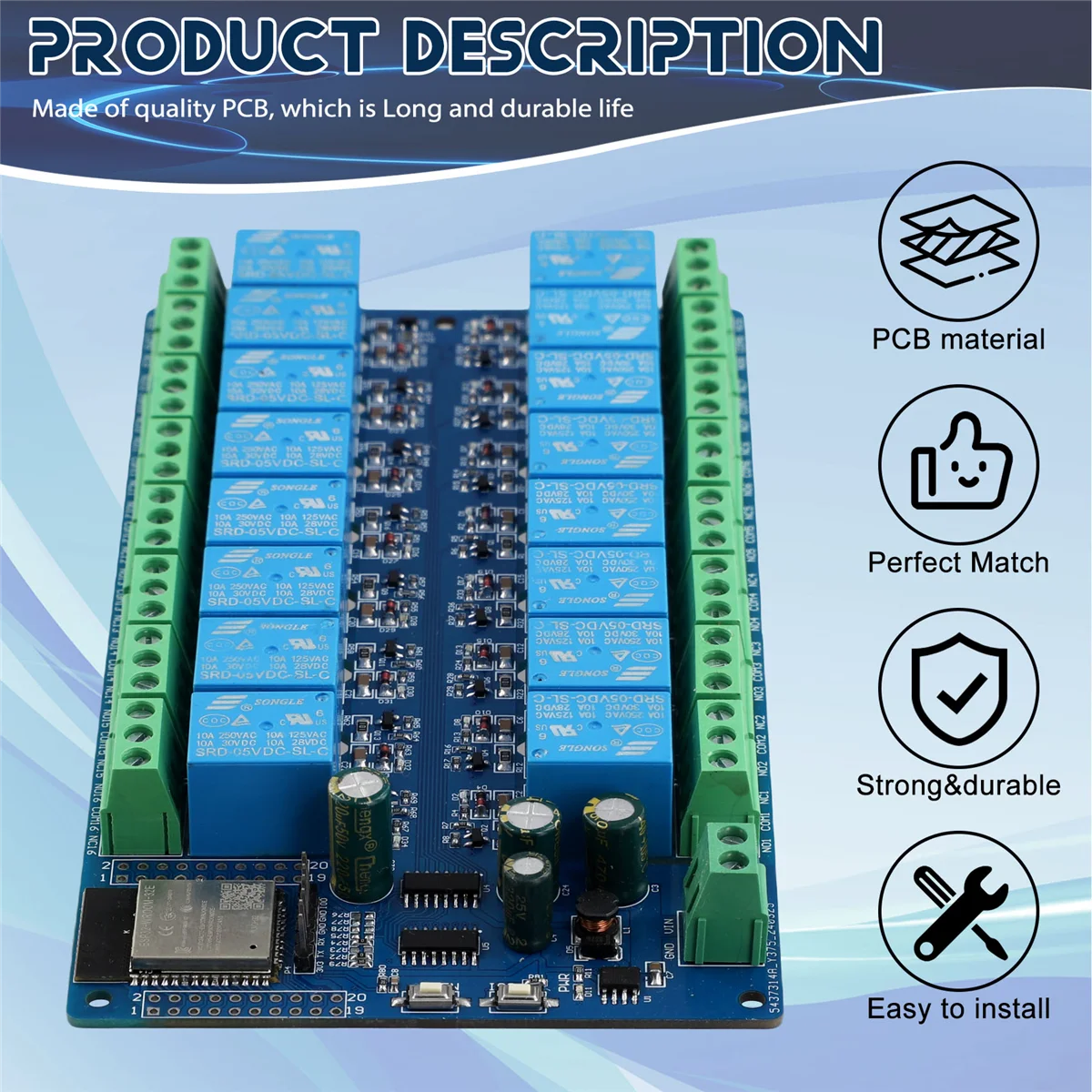 16 Channel Relay Module DC5-12V Power Supply ESP32 Development Board ESP32-WROOM Secondary Development Module DY