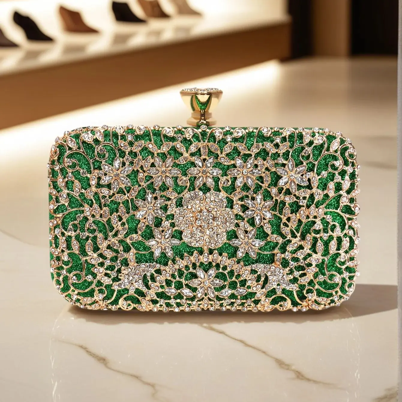 Luxury Metal Rhinestones Clutch Evening Handbag for Women