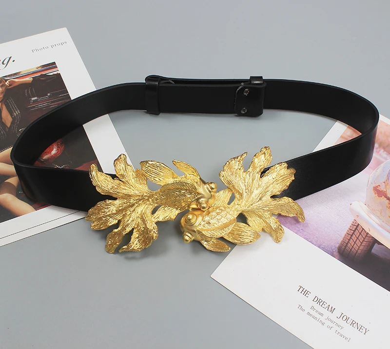 Women's Runway Fashion Fish Buckle Genuine Leather