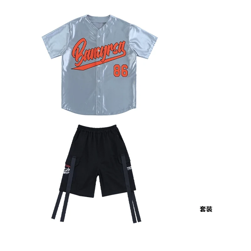 Children'S Trendy Clothing For Boys Bright Silver Baseball Suit Girls Jazz Hiphop Dance Performance Stage Costumes DQS14357