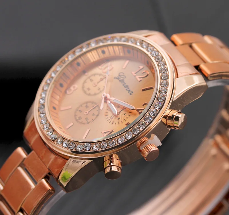 2022 Luxury Geneva Brand Women Gold Stainless Steel Quartz Watch Crystal Casual Wrist Watches Relogio Feminino reloj mujer
