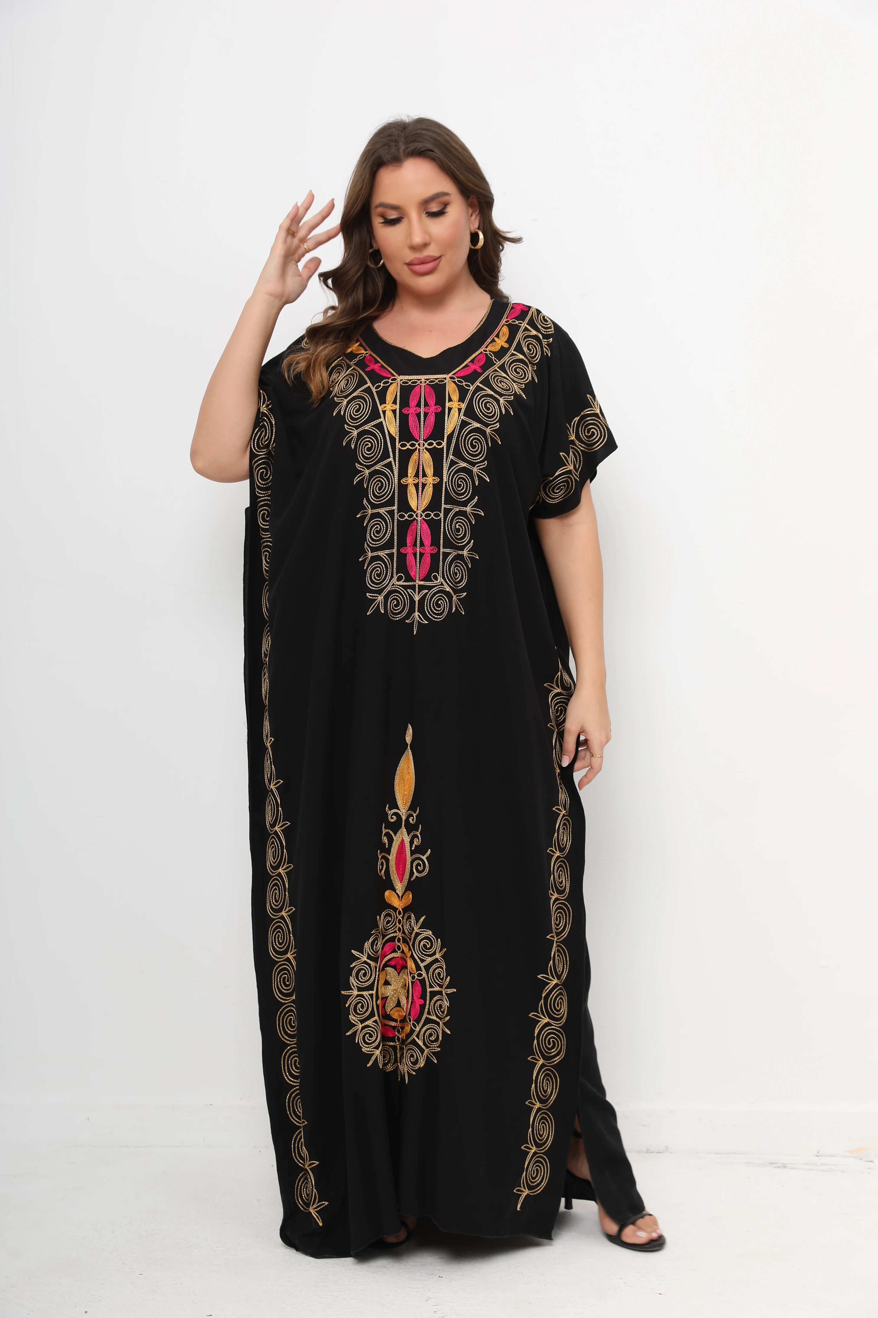 New Summer African 100% Cotton Abaya O-neck Jilbab Short Sleeve Loose Style Dashiki Kaftan Dubai Stripe Lady Dresses Plus Size