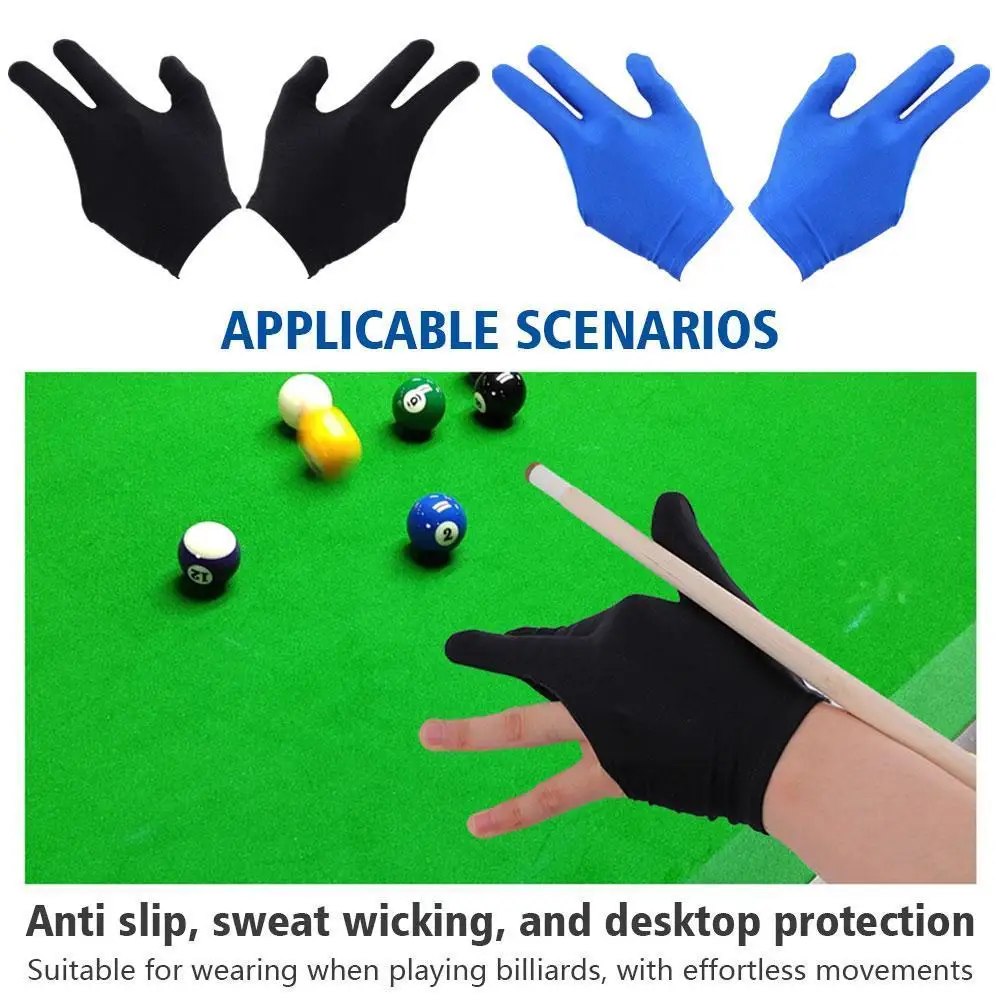 

1pair Pool Table Gloves Universal Breathable Anti Slip Three Elastic Open Billiards Finger Sports Finger Glove N4F0